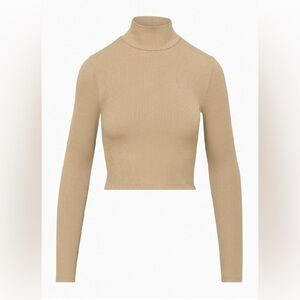 Aritzia Only Waist Tan Ribbed Turtleneck Top